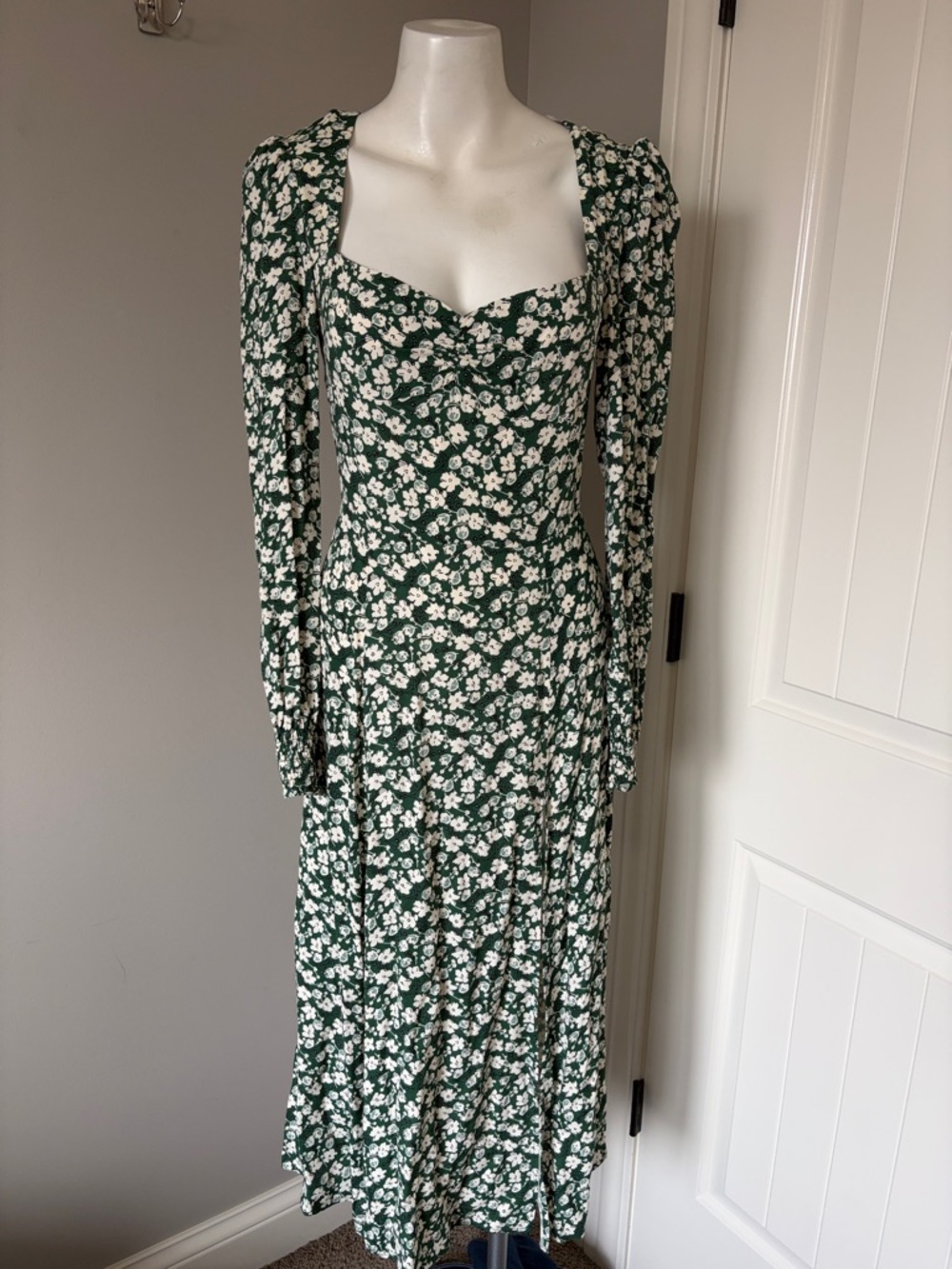 Reformation Belvedere Wallflower Long Sleeve Midi Dress Green White Sz 6 NEW - Picture 6 of 14